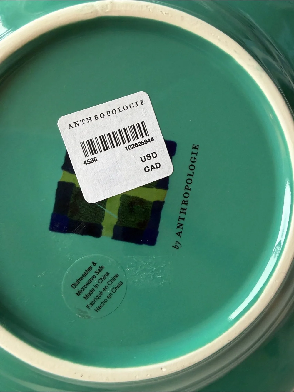 NWT Anthropologie Tartan Stoneware Dessert Plate, Hand-Painted, Red